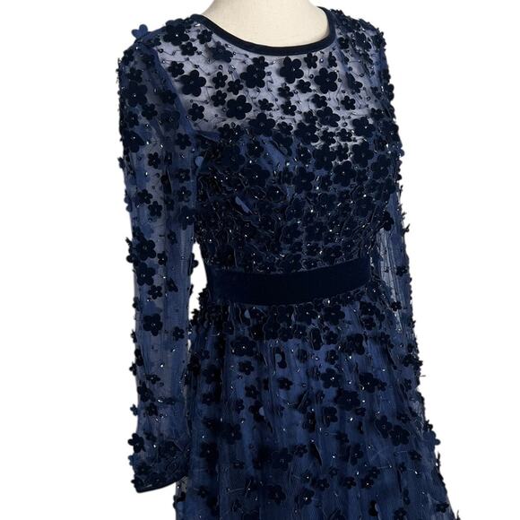 *Mac Duggal Navy Embellished Illusion High Neck Long Sleeve Fit Flare Dress – Sz - Picture 6 of 10